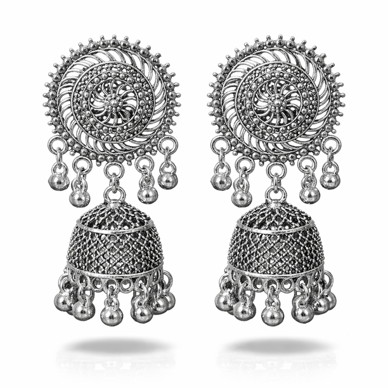 Oxidised Silver Tribal Jhumka Earrings for Women