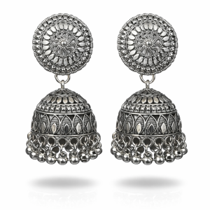 Oxidised Silver Traditional Dome Jhumka Earrings for Women