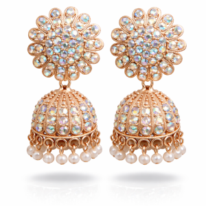 Gold Plated Crystal Stone Pearl Jhumka Earrings for Women
