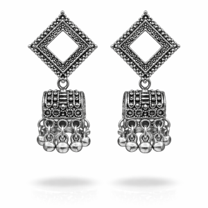 Oxidised Silver Square Drop Tribal Earrings with Ghungroo Bells