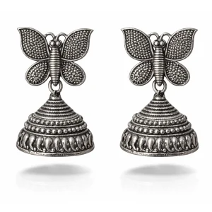 Oxidised Silver Butterfly Motif Jhumka Earrings
