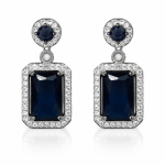 Silver Blue Stone Rectangular Drop Earrings