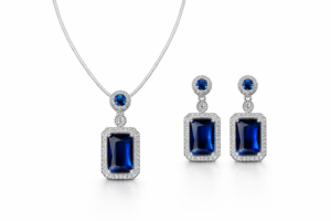 Blue Crystal Pendant Necklace with Matching Earrings Set for Women
