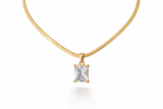 Gold Flat Snake Chain Necklace with Square Crystal Pendant for Women