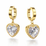 Gold Heart Crystal Drop Earrings for Women – Stainless Steel