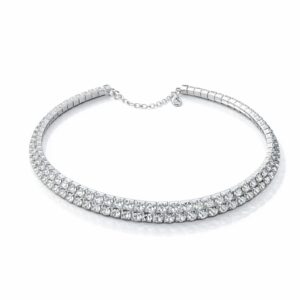 Silver Rhinestone Tennis Choker Necklace for Women
