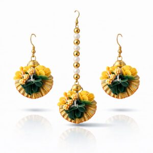Yellow & Green Floral Necklace & Earrings Jewellery Set for Women
