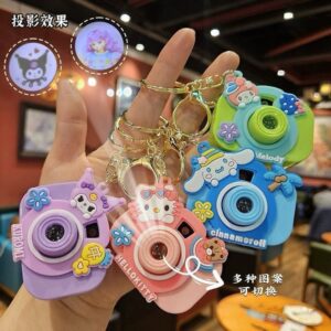 Cartoon Mini Camera Keychain Toy with Projection Stickers for Kids